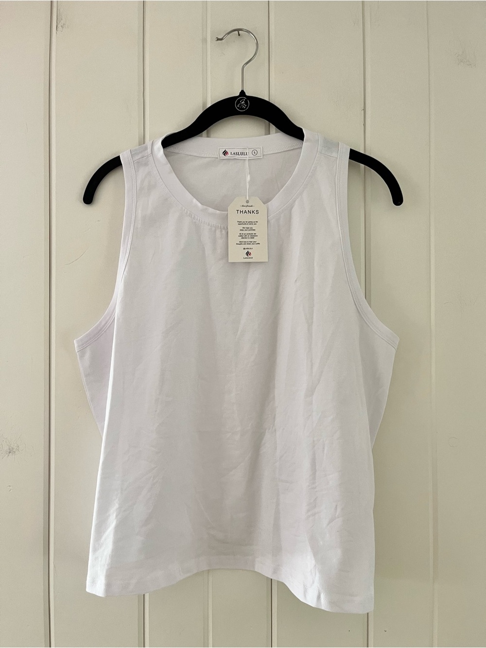 Laslulu Everyday White Scoop Neck Tank Top, Sz L
